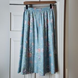 Vintage 80s Pastel Light Blue Pink Purple Rose Cottagecore Skirt